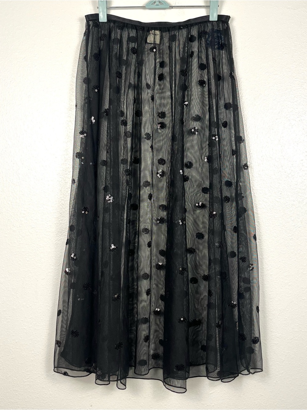 NWT Free People Small Black Sheer Tulle Polka Dot Sequin Midi Skirt - Picture 2 of 6